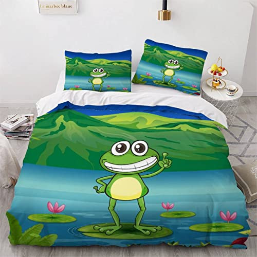 VASENA Bettwäsche Frosch Bettwäsche 135x200 Kinder Cartoon-Tiere Bettbezug Set Weich Microfaser Kinderbettwäsche 3 Teilig Mit ReißVerschluss Mit 2 Kissenbezug 80x80 cm