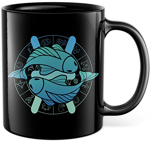 Tasse à café avec signe du zodiaque Poissons - Cadeau astrologique - Idée cadeau d'anniversaire - Tasse à thé - Naissance horoscope - Noir