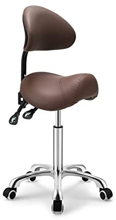 Kaleurrier Saddle Stool Rolling Swivel Height Adjustable with Wheels,Heavy Duty Anti-Fatigue Ergonomic Saddle Chair for Hair Beauty Salon Lab Dental Massage Office Home Kitchen (with Back, Coffee)