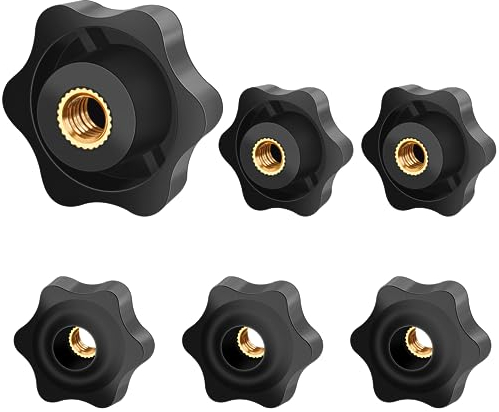 Jeboler 6Pcs M6 Star Clamping Nuts, Handle Knobs Diameter 32mm, Plastic Star Grips for Machines, Furniture, Tools, Fitness Equipment - Thread Size M6