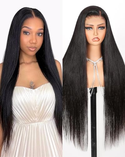 Echthaar Perücke Upgraded Glueless Perücken 13x4 HD Pre Cut Lace Frontal Wigs for Black Women Human Hair 200% Density Brazilian Virgin Human Hair Wigs Pre Plucked Bleached Knots with Baby Hair 24 Zoll