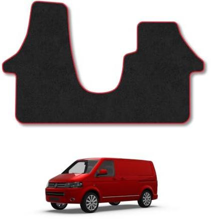 Fits VW Transporter T5 (2003-2015) [Double Passenger Seat] Carpet Car Mats | Red Edge Trim Tailored Fit Floor Mats Full Coverage Protection Accessories Easy Clean Anti Slip Made in the UK