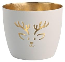 Windlicht Madras Rentier Eisen Höhe 8,5 cm weiß Gold