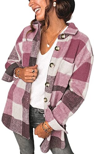 YMING Femme Veste Carreaux Chemise Décontractée De Bûcheron Chemise Carreaux Avec Poches Poitrine Chemise Courte Chemise Grille Rouge 3XL