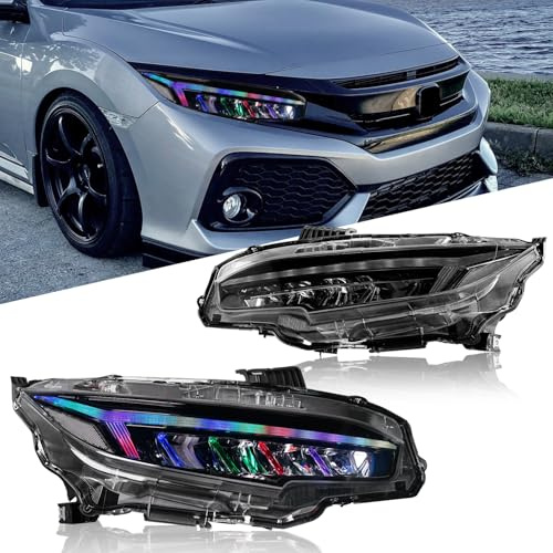 Archaic RGB Scheinwerfer Für 10th Honda Civic Seden Hatchback 2016-2021 | Frontlichter mit Animation RGB DRL,Kein E-Prüfzeichen