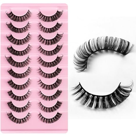 10 Paare 3D Falsche Wimpern - Wiederverwendbare Künstliche Wimpern - D Curl Lashes, Natural Look Russian Strip Lashes, Lange dramatische Nerzwimpern Wispy Full Volume (DH06-4)