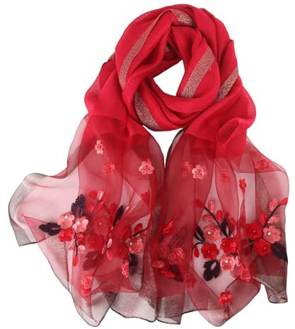 Sawekin Damen Schal Stola Halstuch Sommerschals Farbverlauf Für Abendkleid Hochzeit Seidenschal/Baumwolle Schal 195 * 88cm (U-Rot)