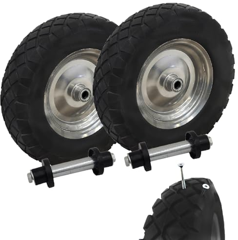 TRUTZHOLM 2x Schubkarrenrad pannensicher Vollgummi 4.80/4.00-8 grau/schwarz + Achse Ersatzrad Reifen PU