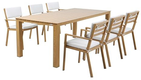 AXI Jada Gartenset mit 6 Stühlen in Holz Look/Beige für 6 Personen | Sitzgruppe/Gartenmöbel aus Aluminium/Polyester | Esstisch für Draußen/Garten