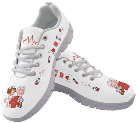 Showudesigns Zahnärztliche Krankenschwester Schuhe Damen Sportschuhe Laufschuhe Bequem Turnschuhe Sneakers Gym Fitness Leichte Schuhe 39 EU Herzschlag Stoffschuhe Weiß