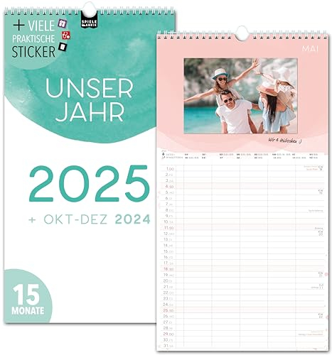 Bastelkalender 2025 Fotokalender zum Selbstgestalten Wandkalender 2025 DIY Familienplaner 5 Spalten 23x43cm Kalender Planer für Familie 2025 Wandplaner plus STICKER Recycling Urlaub, Pflanzkalender