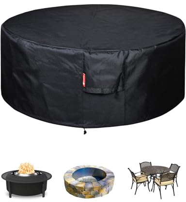 SheeChung Funda redonda para hoguera de 60 pulgadas de profundidad x 24 pulgadas de alto, impermeable, resistente, poliéster 600D, gran refugio para exteriores, patio, chimenea, mesa, silla, fundas