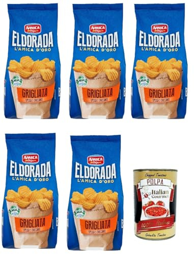 Italian Gourmet Eldorada Patatine Grigliata Kartoffelchips gewellt 5 x 130g | Snack salato croccante, glutenfrei; taglio ondulato perfetto per aperitivo e, Gesamtnettogewicht 650 g + Kostenlos Polpa 400g