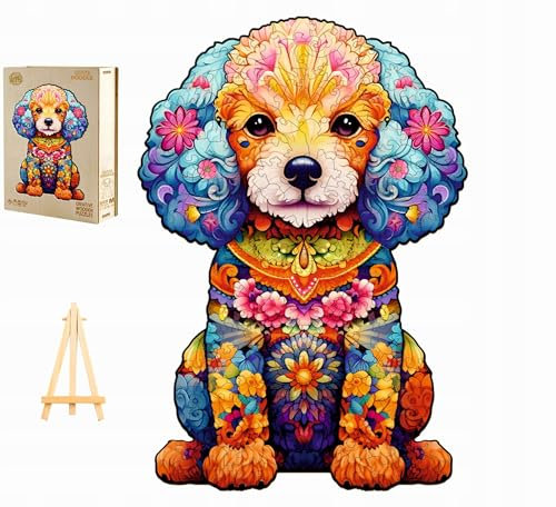 PASJO Holzpuzzle mit Hundemotiv 275 Teile 37,9x26,4 cm Geschenkidee für Kinder Einzigartige Tierförmige Holz-Puzzle Creative Jigsaw aus Holz für Erwachsene