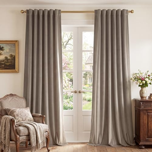 StangH 90 inches Long Camel Beige Velvet Curtains Soft Back Tab Privacy Room Dividers for Office, Solid Room Darkening Door Curtains for Bedroom Rustic Home Decor, W62 x L90, 2 Panels