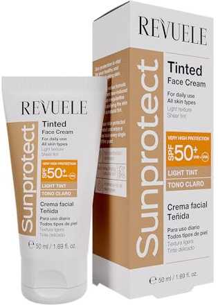 REVUELE Sunprotect Tinted Crème Visage – Teinte Claire, SPF 50+, 50 ml