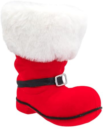 Idena 30539 - Nikolausstiefel ca. 16 x 11 x 18 cm, rot beflockter Weihnachtsstiefel mit Schnalle und Fellbesatz, als Weihnachtsdekoration oder Geschenkverpackung