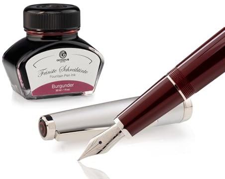 Octopus Cleo Skribent Classic Metall, Füllhalter-Set, Patronen-Füllhalter, M-Feder und 30 ml Tinte burgunder