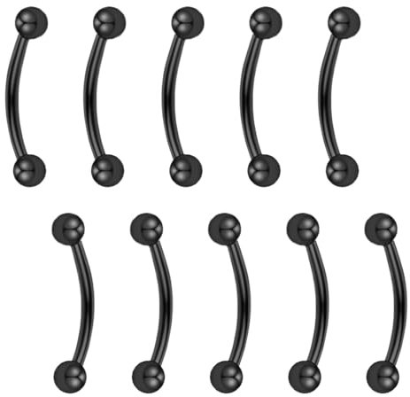 Besyvvin 10stk Curved Barbell 12mm Piercing Augenbrauen Lippe Septum Rook 1,2mm Chirurgenstahl Augenbrauenpiercing Schwarz