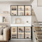 YESGIGA Glasschrank Tür 200cm hoch Weißer Vitrinenschrank mit Lichtern, Multi Storage Bücherregal für Sammlung Schlafzimmer Wohnzimmer Büro