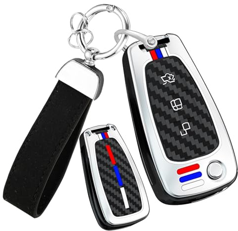 HIBEYO Coque de clé de Voiture Convient pour Ford Ranger C-Max S-Max Focus Galaxy Mondeo Transit Tourneo Custom Coque de clé Housse de protection avec porte-clés Accessoires de voiture--B Argent