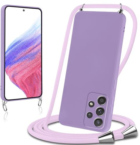 Knrlqim Cover per Samsung Galaxy A53 5G con Cordino Custodia con Laccio Collana Tracolla Collo Corda Regolabile Liquido Silicone Antiurto AntiGraffio Protettiva Case,Viola Lilla