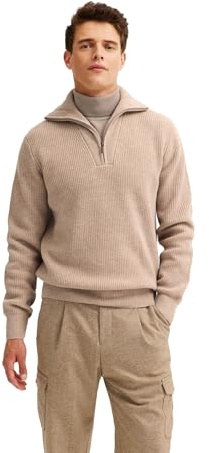 bugatti Herren Troyer 7500-85566D | Regular Fit Ripp-Struktur hoher Stehkragen kurzer Reißverschluss warm elegant casual