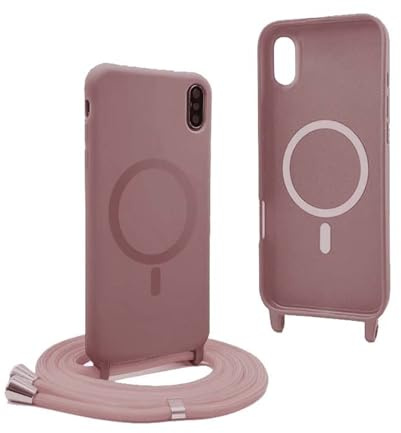 YFSYLL Handykette Hülle für iPhone XS Max mit Band,Magnetische Silikon Handyhülle Kompatibel mit MagSafe,Handyhülle für zum Umhängen Einstellbar und Abnehmbar - Roségold