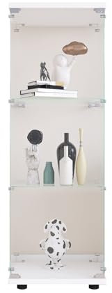 Vetrina in vetro, armadio da collezione moderno in vetro a 3 strati con 1 ante e serratura, 5 mm vetro temperato trasparente armadio in vetro in piedi per soggiorno, camera da letto