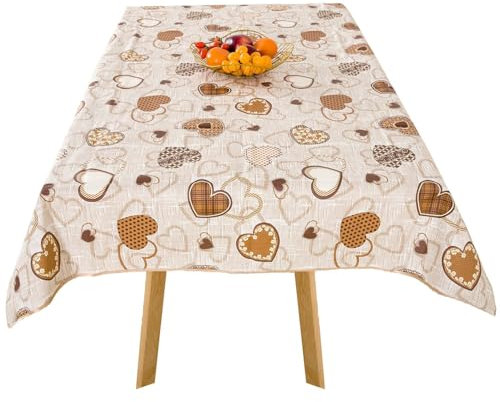 texpot Wachstuch 140 x 180 cm oval mit Herzen abwaschbar wasserabweisend Polyester Gartentischdecke
