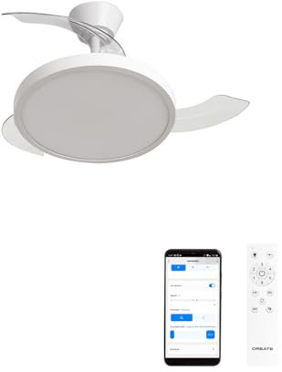 CREATE / WIND CLEAR STUDIO S/Ventilador de techo con luz blanco con Wifi y mando / 40W, Temporizador, Ø 91 cm, 6 velocidades, aspas retráctiles, 3 temperaturas de luz, función verano-invierno