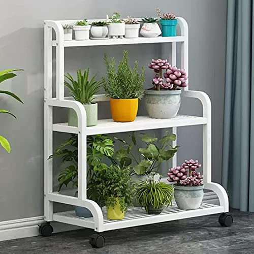 OZBMA Metal Plant Stand with Lockable Wheels 3 Tiered Flower Stand for Indoor and Outdoor Corner Rolling Plant Shelves with Step Planter Design Pot Stand for Garden Ladder or Flower Pot Holder