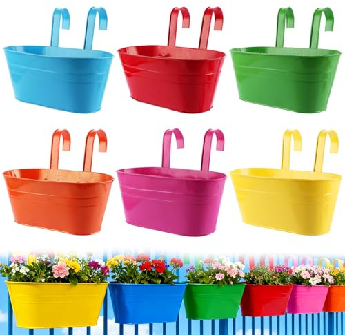 DAJAVE Lot de 6 pots de fleurs suspendus en métal - 27,5 cm - Pour balcon, clôture, jardin (couleur 2)