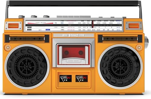 Vintage Boombox Retro Stereo System with AM/FM Radio, CD Player & Cassette Recorder | USB/SD Input, Built-in Speakers, 3.5mm Headphone Jack | 80s Style for Home, Family & Travel yellow