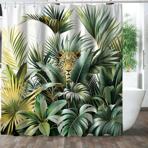 Duschvorhang Grüne Blätter Pflanze Design Duschvorhänge 180x180cm | Polyester,Maschinenwaschbar,Wasserabweisend, Inklusive 12 Ösen+Ringe, Für Badezimmer,Dusche & Badewanne,Leicht zu Reinigen