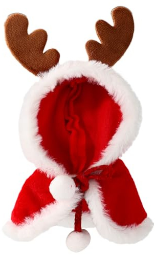 Puppe Weihnachtskleidung, Plüschtier-Umhang mit Bommel und Elchgeweih-Verzierung Kawaii-Winterferienkostüm für 17cm Große Puppen(Nur Kleidung)