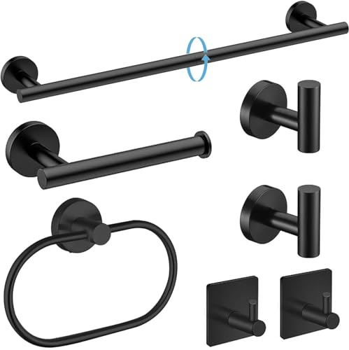 7-teiliges Badezimmer-Zubehör-Set, schwarzer Handtuchhalter, Badezimmer-Hardware-Set, SUS304 Edelstahl, Badezimmerzubehör inklusive schwarzem Handtuchhalter, Toilettenpapierhalter, Handtuchring und