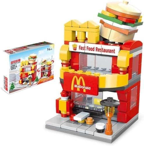 Mini City Shop Street View Bausteine, 167 Klemmbausteine Fast Food Restaurant Modell Bausatz, MOC Creator Modular Buildings House Spielzeug Geschenk ab 16 Sammler Jugendliche Erwachsene (8925-4)