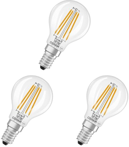 Osram LED-Lampe Star Globe P40 Filament, 6500 K kaltweißes Tageslicht, 3,4 W, E14, klar, 470 lm, für Tisch- und Pendelleuchten, 15.000h (Packung mit 3)