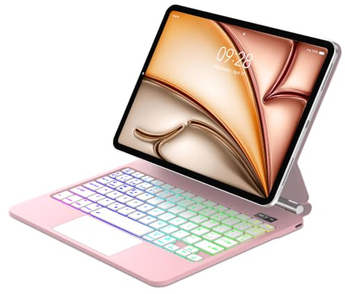 FOGARI Magic Keyboard für iPad Air 11 Zoll (M4/M3/M2 2026/2025/2024) | Magic Keyboard für iPad Pro 11 (4/3/2/1 Gen)/Air 5./4. mit Trackpad, 7 Farben Beleuchtungm und Magnetischer Ständer, Rosa