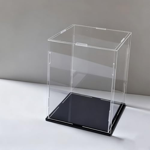 Hoiweqr Acryl Vitrine Selbstmontierbare Schaukasten, Präsentation Staubdichter Schutz Vitrine mit Schwarzem, Blind Box Vitrine Modellauto für Figuren, Modelle Transparente(H20cm,LxW 50x35cm)