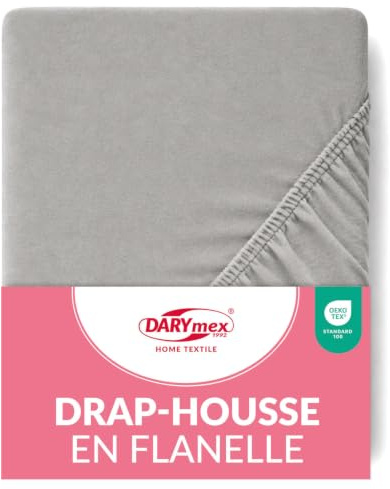 Darymex Biber Spannbetttuch Flanell 90x200 cm bis 20 cm Matratzenhöhe Grau | Flanell Spannbettlaken, warm und weich, Baumwolle, für Schlafzimmer & Gästezimmer, Öko-Tex 100