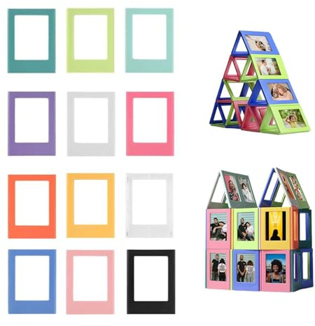 Magnetic Photo Frames 12 PCS Mini Picture Frames Magnetic Picture Frame Mini Photo Frames for Polaroid/Instax Photos Colorful Photo Magnets for Fridge or Desktop (3 Inch)