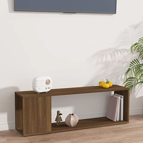 SooIarix TV Stand Cabinet, Brown Oak Look, 100x24x32 cm, Engineered Wood, Media Console with Storage Shelves, Modern Entertainment Unit for Living Room