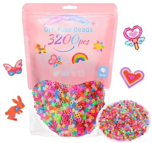 VynyQoo 2026 New Glitzer Bügelperlen 3200 Stück | 11 Farben, 5 mm, Bügelperlen Set für Kinder ab 6 Jahren, DIY Bastelset, Geschenkidee für Geburtstag und Neujahr
