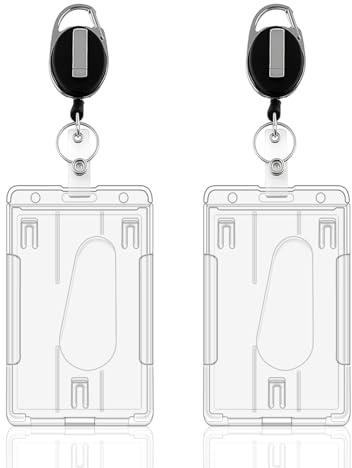 Zeeorymn 2 pièce Porte Badges Plastique Transparent, Porte Clef Retractable, Porte Carte Transparent Dur avec Fente Pouce, Protection pour Cartes d'Identité, Cartes de Crédit et Laissez-Passer