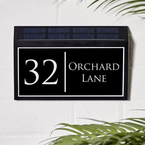 House Signs Direct Solar Light House Number Plaque, 280mm x 150mm | Acrylic address marker with integrated solar-powered LED and wall fixings, ideal for outdoor and driveway use.