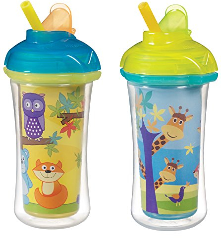 Munchkin Lot de 2 tasses à paille isolées Motif girafe/forêt 255 g