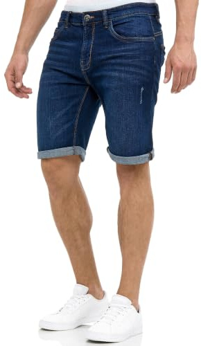 Indicode Herren Caden Jeans Shorts mit 5 Taschen | Herrenshorts Used Look für Männer Blue, XXL