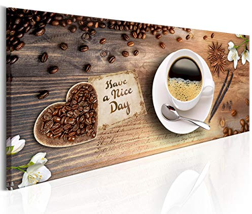 decomonkey Bilder Kaffee Küche 150x50 cm XXL 1 Teilig Leinwandbilder Bild auf Leinwand Vlies Wandbild Kunstdruck Wanddeko Wand Wohnzimmer Wanddekoration Deko Kochen Caffe Herz Blumen